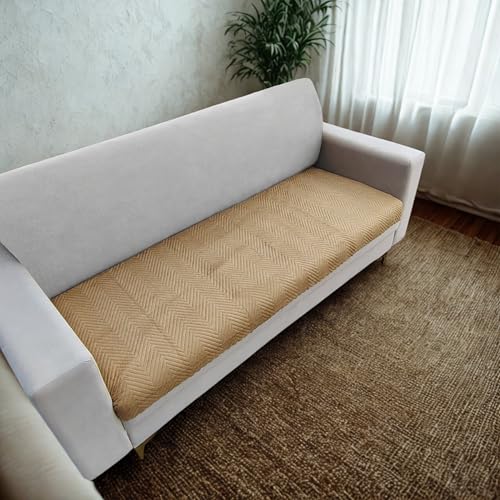 Image of Homerz Premium Velvet Sofa Cover Panel | Soft & Velvety Fabric | Rich Vibrant Colours | Sofa Protector for Living Room (Mustard, 6 (3+2+1) Seater, Only Seat Cover)
