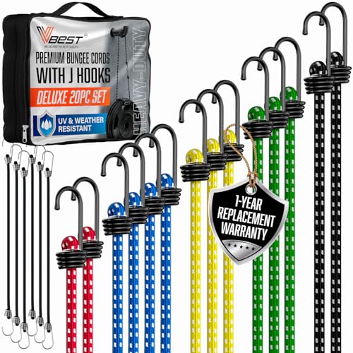 Image of Bungee Cords with Hooks - Heavy Duty Outdoor Bungee Straps 20-Pc Set