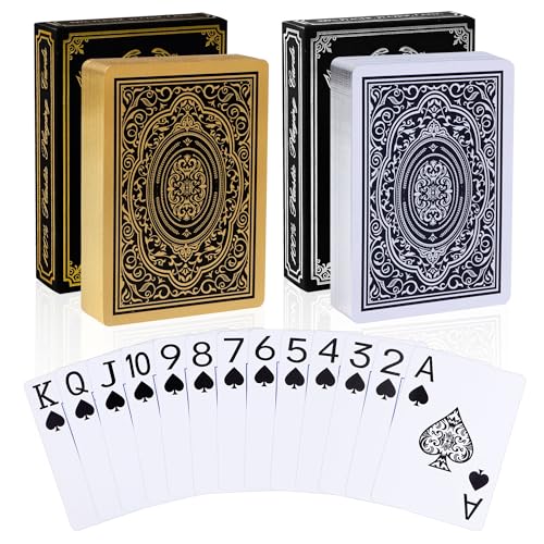 Cartes à jouer en plastique imperméables, grande police pour adultes, ensemble professionnel or et argent, 2 paquets