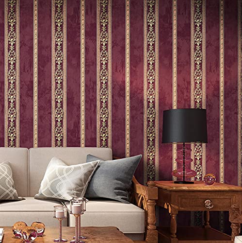 Europäische Art Luxus Tapete Schlafzimmer Wohnzimmer Hintergrund gestreifte Tapete Amaranth rot Cover