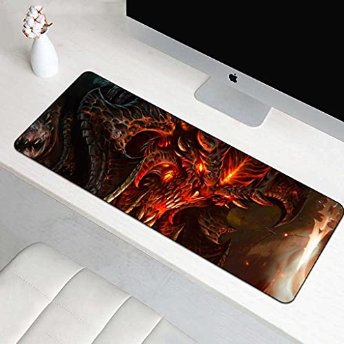 Tapis de souris gamer XXL 3D dragon rouge avec finitions premium et tissu dense