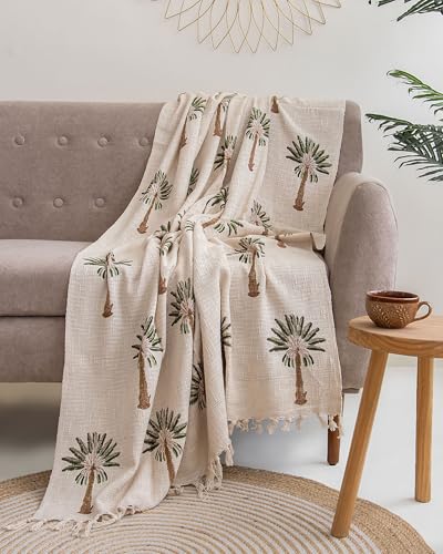 Image of Soft Cotton Palm Tree Sofa Throw Blanket 50x70 Inch or 127cm x 178cm Cozy and Lightweight, Perfect for Sofa, Bed, and Travel - Ideal for All Seasons (Pack of 1)