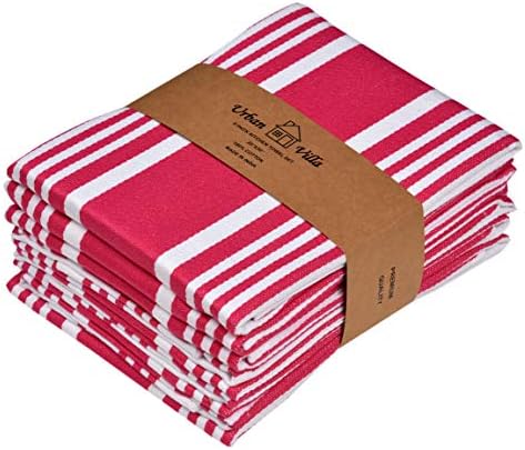 Urban Villa Kitchen Towels,Trendy Stripes, 100% Cotton Dish Towels, Mitered Corners, (Size: 51x76 CMS),Orange/White Highly Absorbent Bar Towels & Tea Towels - (Set of 6)