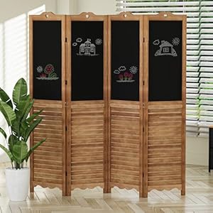 YITAHOME 5.6FT Wooden Room Divider 4 Panel Folding Privacy Screens with Chalkboard, Freestanding Portable Privacy Divider Room Partition for Bedroom, Study, Hotel, Office