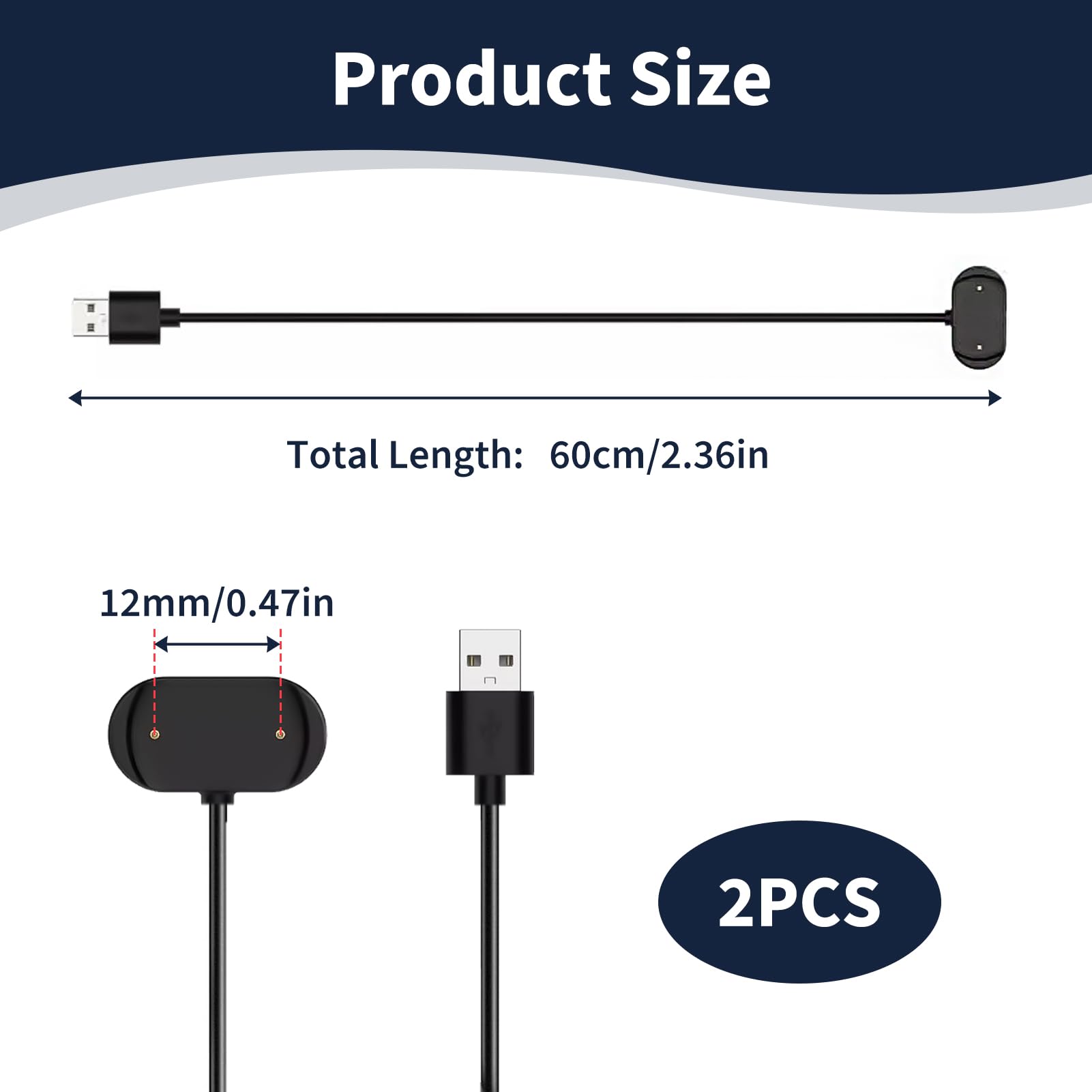2 Stück Ladegerät Kompatibel mit Amazfit GTR 2/2e GTS 2 Mini T-REX Pro, Magnet Ladekabel, Magnetisches Kabel für Smartwatch Zubehör 60 cm Ladestation USB-Schnellladung für Uhr Uhrzeit Fitness Tracker