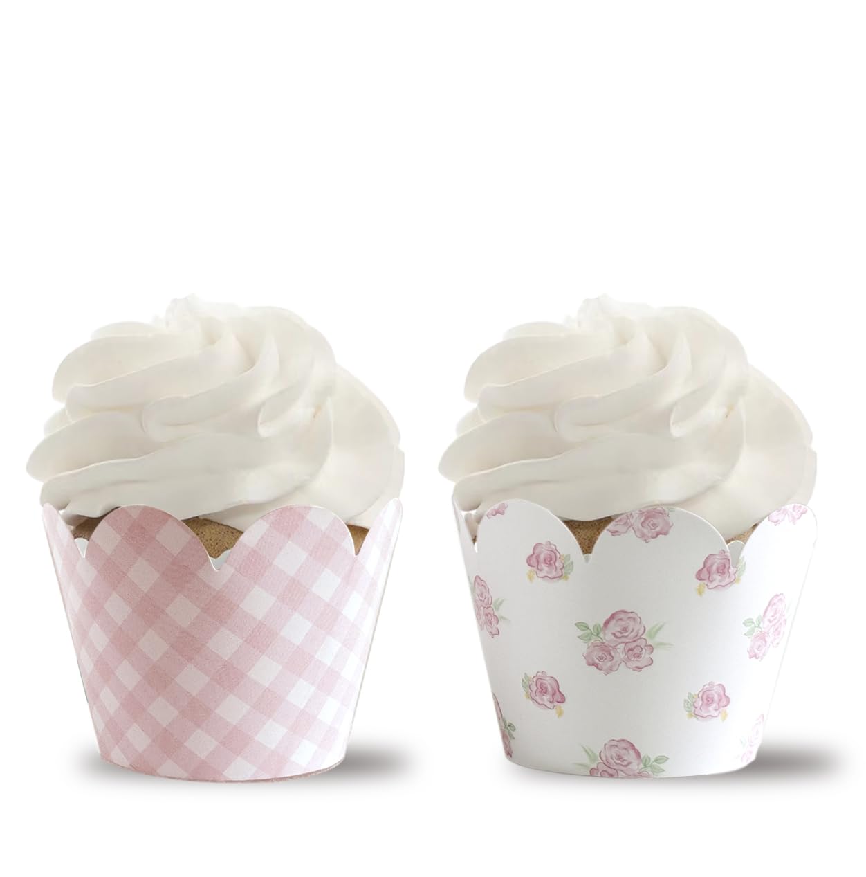 Pink Gingham and Pink Floral Cupcake Wrappers,Party Supplies,Baby Shower-36 Count