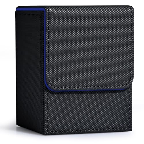 Image of ZLCA Card Deck Box for Trading Cards, MTG YuGiOh Deck Case Holds 100+ Single Sleeved Cards, PU Leather Magnetic Card Storage Box Fits for TCG CCG Magic Game Cards (Black& Blue)