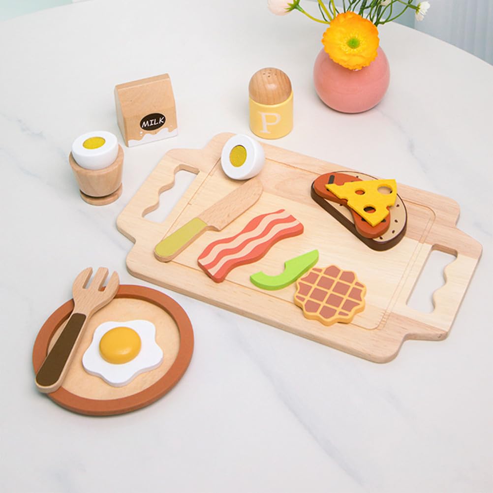 Set de comida de desayuno de madera, juguete de cocina para juegos de rol | Set de Comida de Madera, Juguete de Simulación de Comida Occidental, Juguete de Cocina