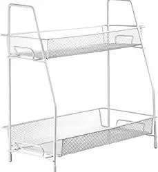 Organizador de Mesa Multiuso 2 Andares Prateleira Escritório Cozinha Quarto Banheiro Make Maquiagem Aramado Ferro Cosméticos Perfume Fácil de limpar Resistente Decorativo Elegante Moderno (Branca)