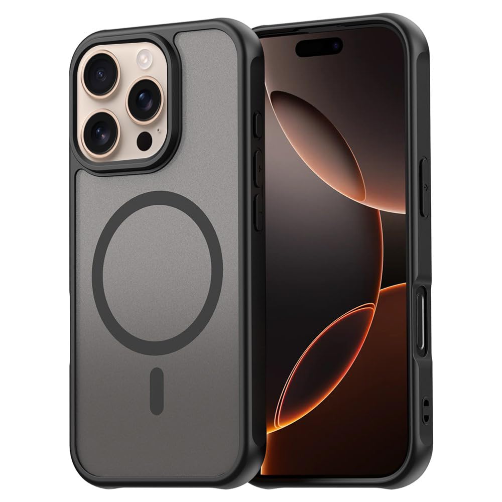 amazon basics Cover for Apple iPhone 16 Pro | Hybrid Matte Translucent Back Cover Shockproof Hard PC + TPU | Strong Magnetic Adsorption | Compatible with MagSafe for Apple iPhone 16 Pro (Black) amazon basics Cover for Apple iPhone 16 Pro | Hybrid Matte Translucent Back Cover Shockproof Hard PC + TPU | Strong Magnetic Adsorption | Compatible with MagSafe for Apple iPhone 16 Pro (Black)