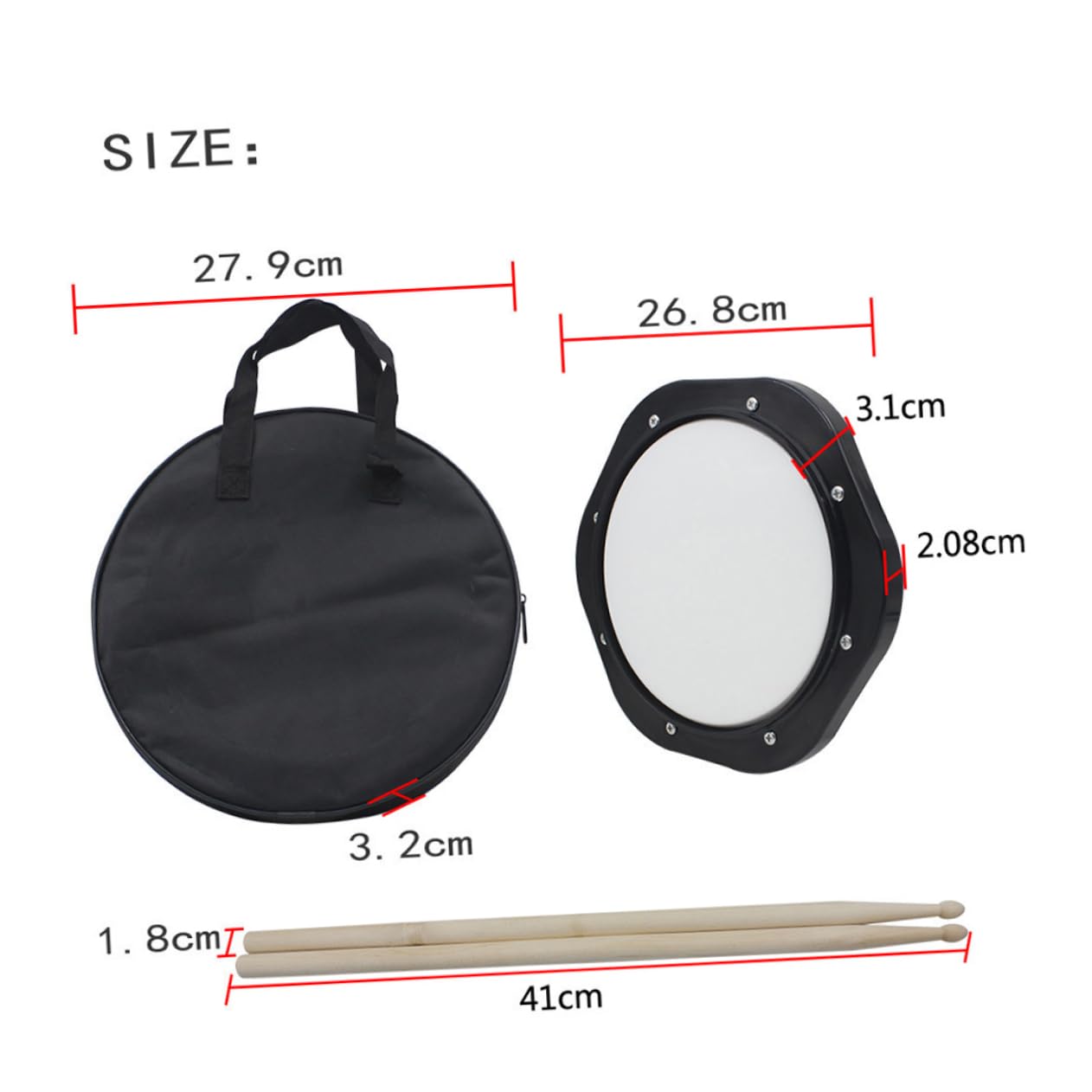 Pad de Práctica de Batería de 10 Pulgadas Negro, Juego Tradicional | Plástico, Gran Elasticidad y Atenuación Sonora, Incluye 2 Baquetas y Bolsa Negra de Almacenamiento