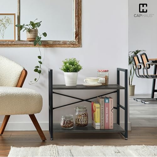 Image of CAPHAUS 3 Tier Small Bookshelf, 24 Inch Width Free Standing Shelf, Bookcase Shelf Storage Organizer, Industrial Book Shelves for Home Office, Living Room, Dark Grey Shelves & Metal Frame