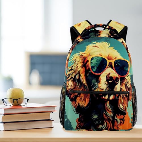 Sac à dos de voyage durable léger imprimé chien multicolore rétro ado