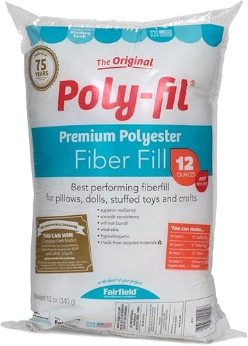 Poly-Fil Bolsa de relleno de fibra prémium original, relleno hipoalergénico para almohadas, juguetes, animales y artes y manualidades, paquete de 12