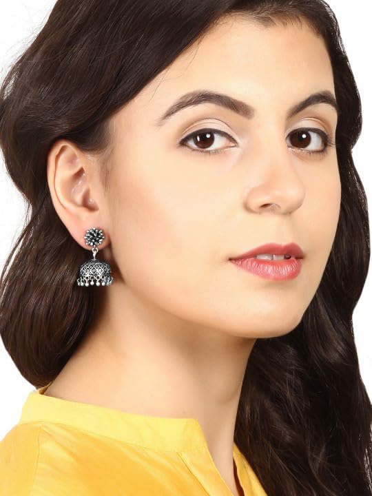 Image of Rubans Jhumka Earrings Oxidised Trendy Jewellery Gift for Women & Girls