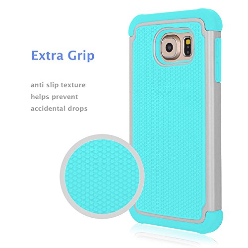Galaxy S6 Edge Case, Jeylly(Tm) [Shock Proof] Scratch Absorbing Hybrid Rubber Plastic Impact Defender Rugged Slim Hard Case Cover Shell For Samsung Galaxy S6 Edge S Vi Edge G925 (Grey/Turquoise) #TOP6