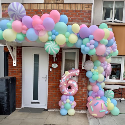 Image of HILAVO Pastel Balloons Back To School Rainbow Colorful Birthday Balloon | Pastel Color Confetti Balloon for Fun To Be One Fancy First Birthday Ice Cream Christmas Baby Shower Bridal Party Decorations