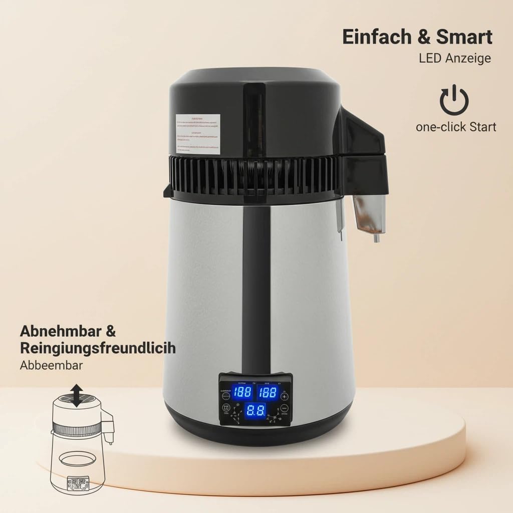 Wasserdestilliergerät 800W Edelstahl 4L Destillierer mit Automatischer Abschaltung
