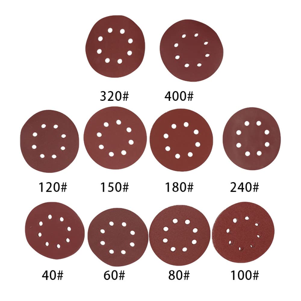SHENGANG 60/80/100 pezzi 5 pollici 125 mm fogli di sabbia rotondi per carta vetrata grana 40-400 dischi abrasivi con gancio e anello strumenti abrasivi per lucidatura, 80 pezzi