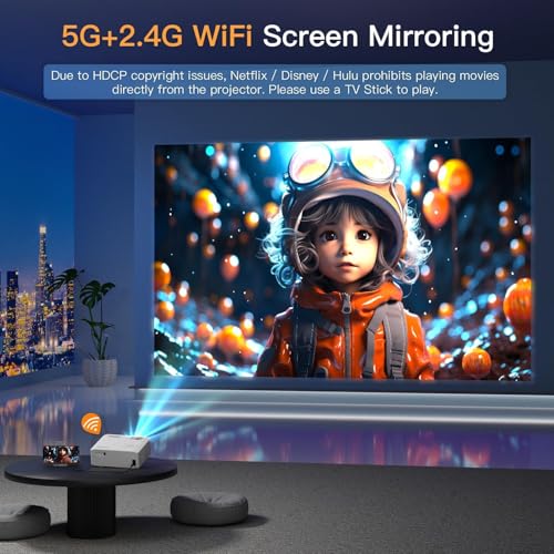 Image of 【6D /4P Correction & 15000L】4K Mini Projector with WiFi and Bluetooth, VISSPL Native 1080P and Digital Keystone Portable Outdoor Projector, Movie Home Theater Projectors for Bedroom /Ceiling