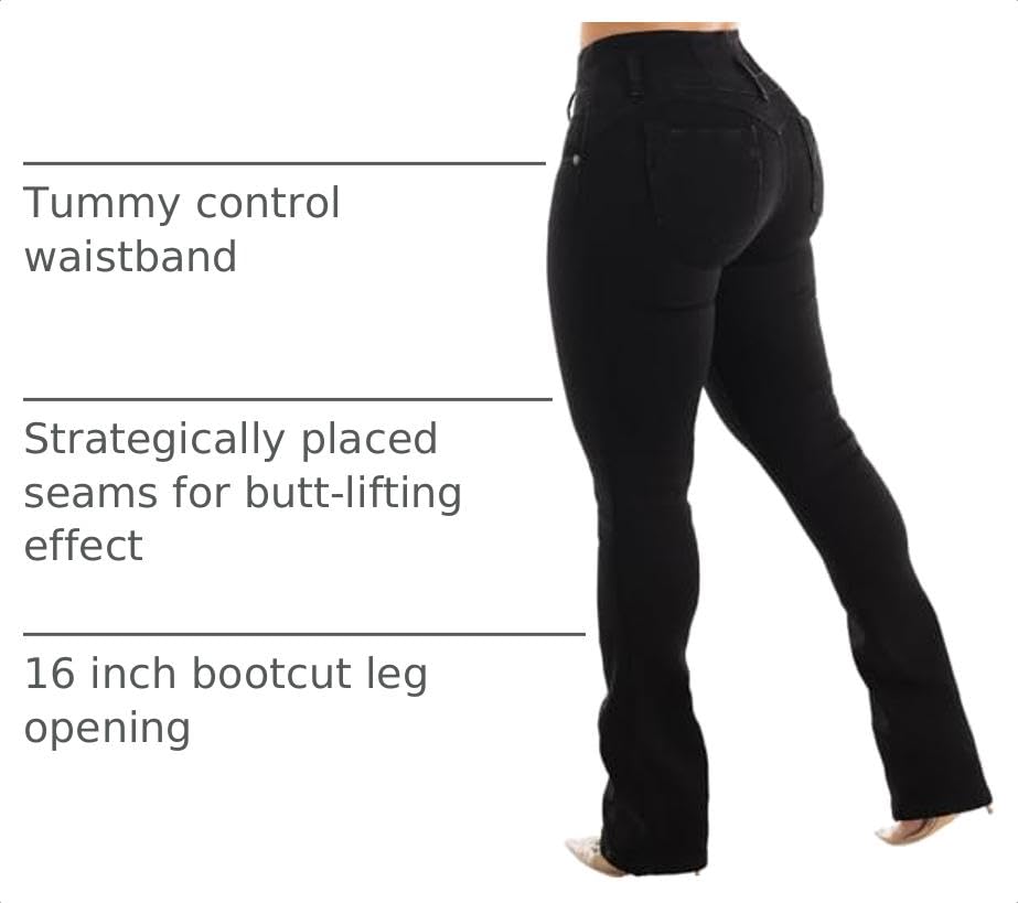 Image of Moda Xpress Women's Butt Lifting High Waisted Bootcut Jeans - Stretchy, Comfortable Flare Jeans in Junior Size Vintage Style