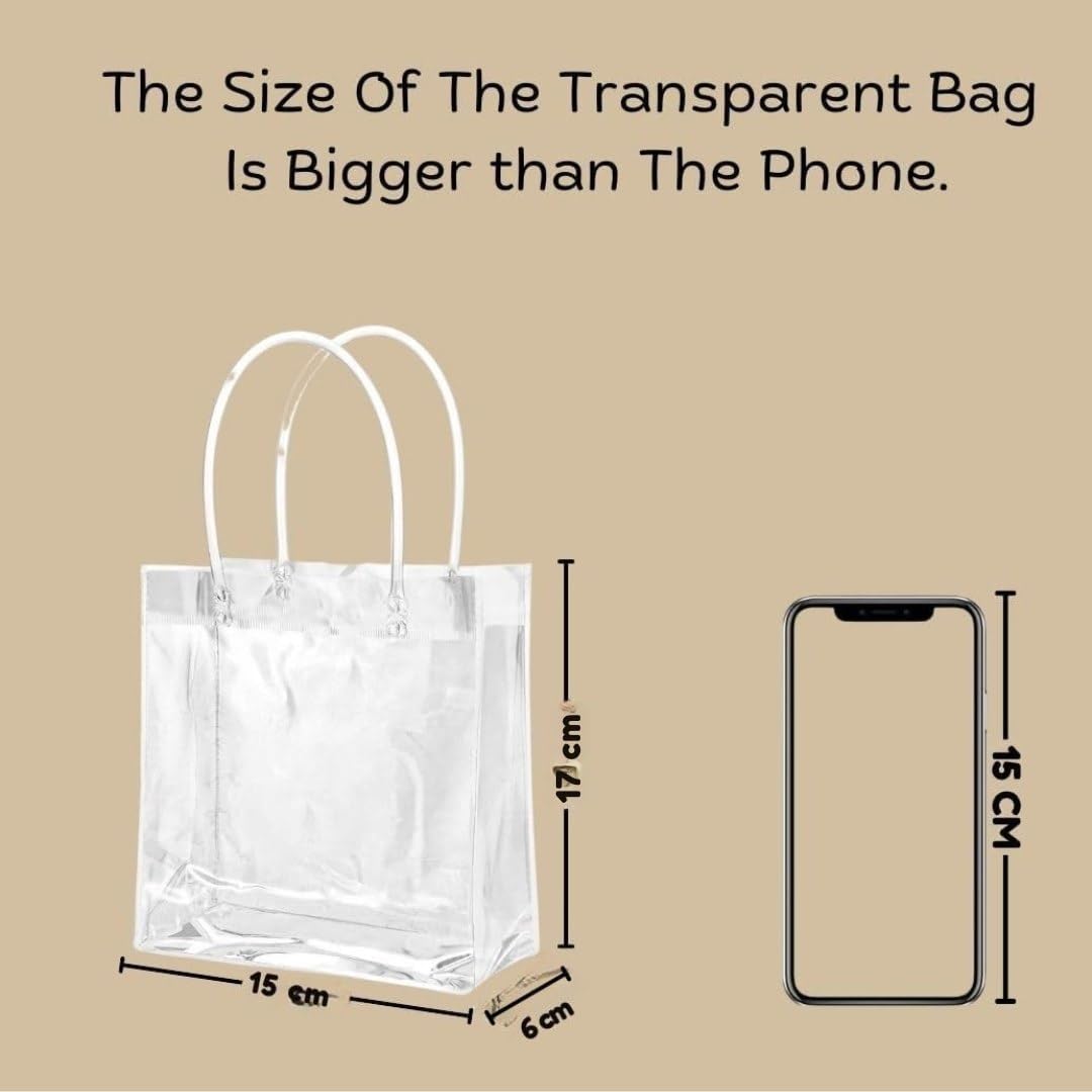 SATYAM KRAFT 12 Pcs small Transparent Bag Goodie Bags With Handle Gift bag, Carry Bags, Gift Bag, Presents,Wedding Return Gifts, Birthday, Party Gift (Small) (Pack of 12) (17 cm – H)