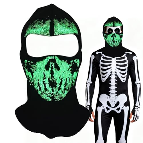 Cubierta facial de invierno - Capucha brillante de Halloween de 26x36cm, pasamontañas de cráneo luminoso, calentador de cuello de esquí a prueba de viento, sombreros térmicos transpirables | Equipo de