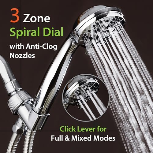 AquaDance High Pressure 6-Setting 3.5" Chrome Face Handheld Shower with Hose for The Ultimate Shower Experience! Officially Independently Tested to Meet Strict US Quality & Performance Standards!