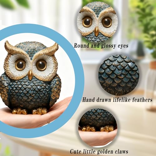 Figura Decorativa Búho Azul de Resina 4 pulgadas miniatura 2