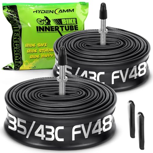 Hydencamm 2 Pack 700x35C/38C/40C/43C FV48mm Presta Valve 700c Tubes Butyl 700C Road Bike Tube with 2 Tire Levers Inner Tube Compatible for 700 x 35C 700x38C 700x40C 700x42C 700x43c Bicycle Tube