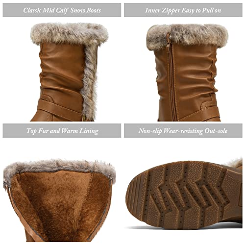 Vepose Women's Winter Snow Boots Fur Mid Calf Warm Suede Fuzzy Shoes3