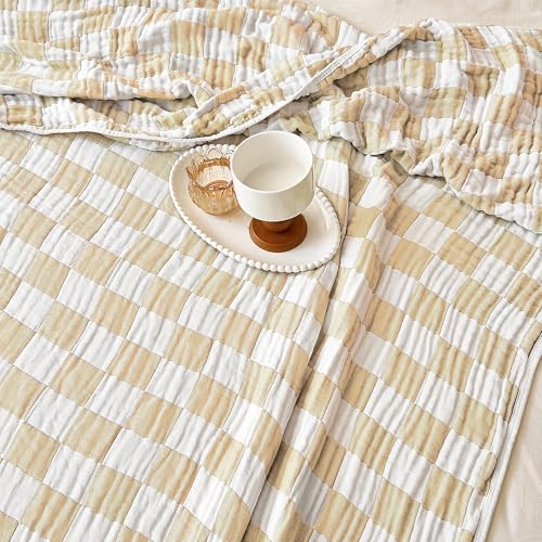 Image of SANACYNA Muslin Blankets 100% Cotton 6-Layer Gauze Cream Cooling Blanket Lightweight Soft and Breathable Swaddle Blanket for Sofa Bed Both Sides (Cream, Baby 30 inchx40 inch)