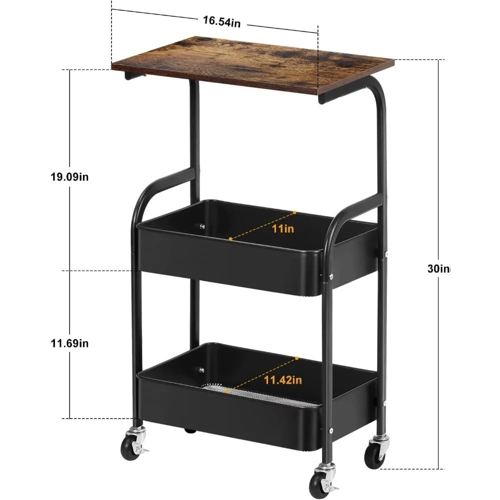 Cocina Carrello da cucina a 3 livelli, carrello portaoggetti 16,54 pollici con ruote, piano in legno Estante de almacenamiento
