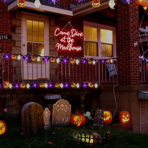 Image of Come Dine at The Madhouse Neon Sign Restaurant Neon Signs for Wall Decor Red LED Night light for Home Bar Gothic Halloween Horror Party Club Man Cave Decoration