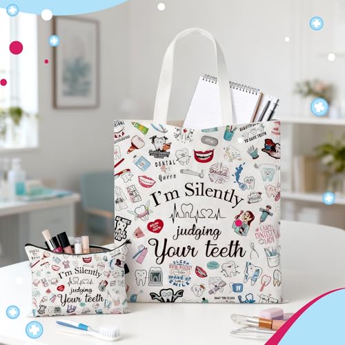 Image of Y1tvei Canvas Bags Gifts, Tote Bag with Makeup Pouch, Birthday Party Favors