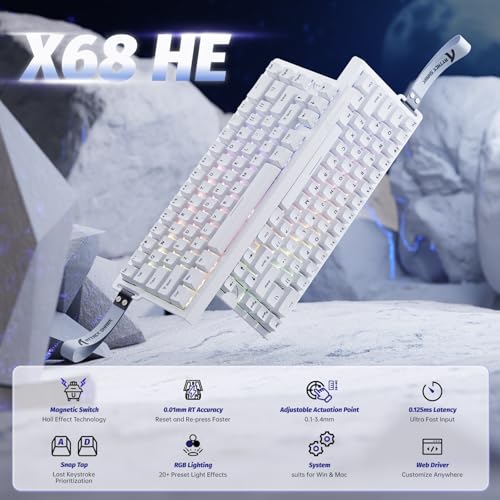 Image of ATTACK SHARK X68 HE RT Mechanical Gaming Keyboard 60% Wired TKL-White | Adjustable Actuation,Hall Effect Magnetic Switch,8KHz Polling Rate,RGB Backlit,Top Mount, Web Driver for PC Mac Esport Gamer