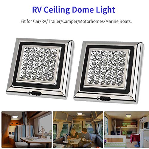Justech 12V Led RV Ceiling Dome Light with Switch 2 Pack 42 LED Bright Natural White RV Trailer Camper Interior Lighting