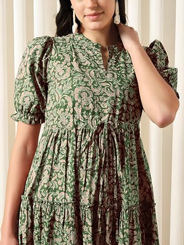 Image of KZULLY | Dress for Women | Summer Outfit | Elegant Casual | Puff Sleeves| Lightweight Polyester Fabric