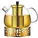 ecooe Original 1500ml Goldener Teekanne Glas Borosilikatglas Teebereiter mit 18/8 Edelstahl Stövchen Abnehmbare Sieb Hitzebeständig für Schwarzen Tee Grüner Tee Fruchttee Duftender Tee Teebeutel