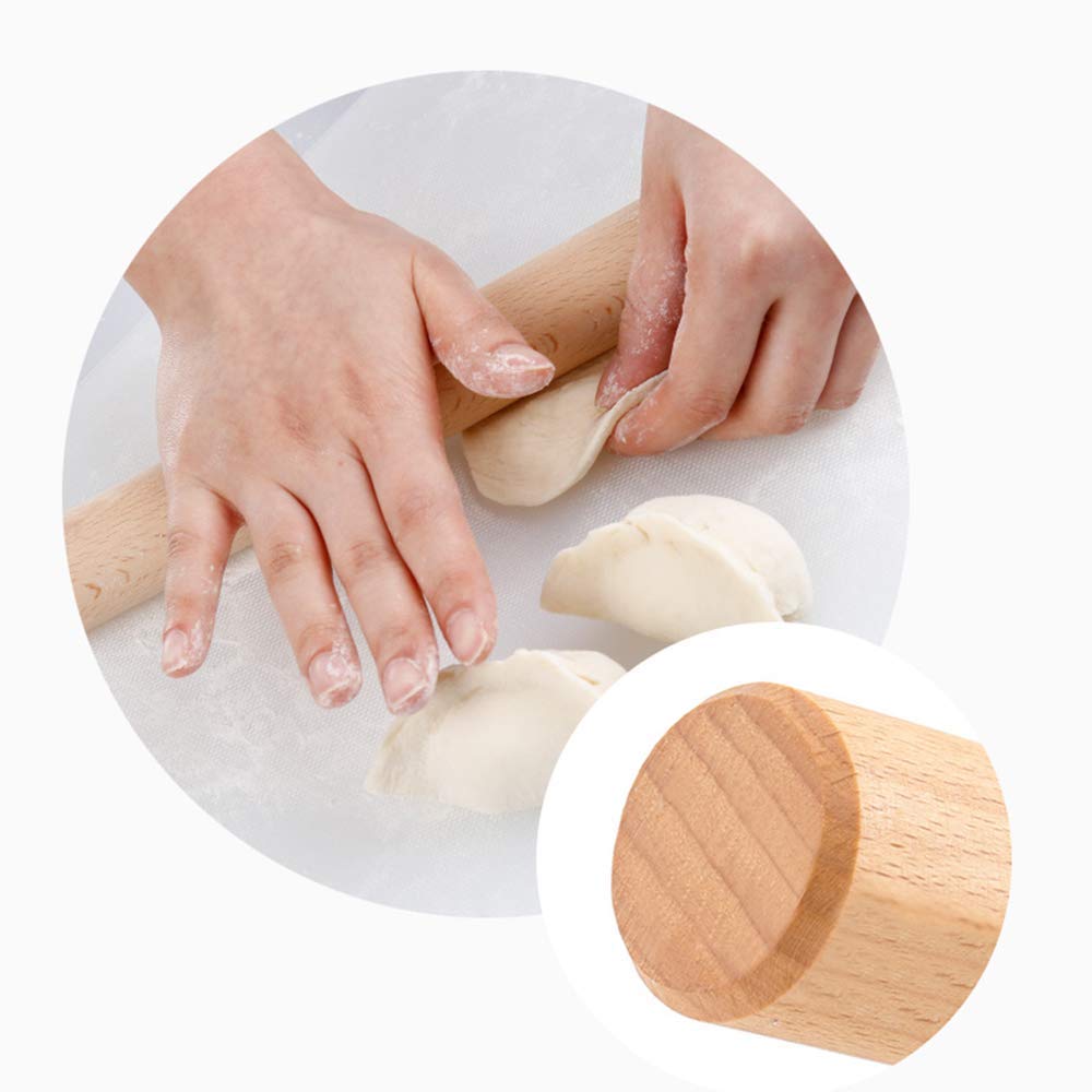 Rodillo de madera de haya,Rodillo macizo, Rodillo de amasar de madera maciza de primera calidad for hornear y cocinar - Herramienta de cocina versátil for fondant, galletas, pasteles y fideos - Tamaño