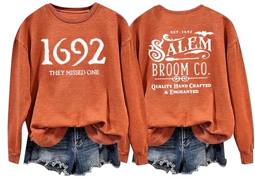 1692 They Missed One Halloween Shirts for Women Salem Witch Long Sleeve Shirt Halloween Hocus Pocus Pullover Tops