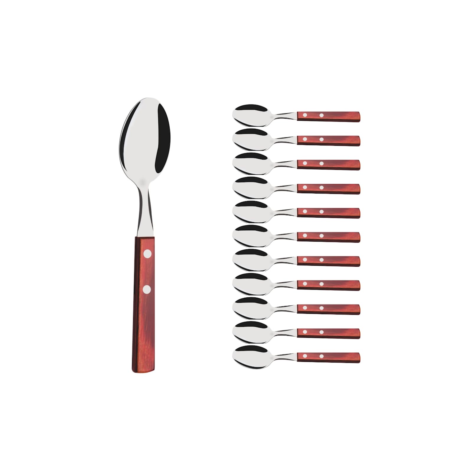Tramontina - Cuchara de mesa roja 19 cm. Acero inoxidable y technobois 12 x