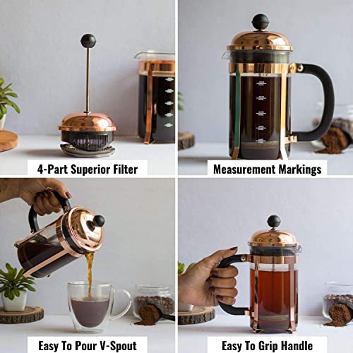 Image of French Press Coffee Maker with 4 Part Superior Filtration Coffee Maker Machine,Moka Express 3 Cup Espresso Maker /Percolator /Stovetop /filter Coffee Maker for an Italian Mocha-600 Ml