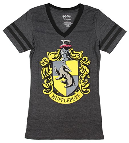 Harry Potter Hufflepuff JRS V-Neck T-Shirt (Large) Charcoal