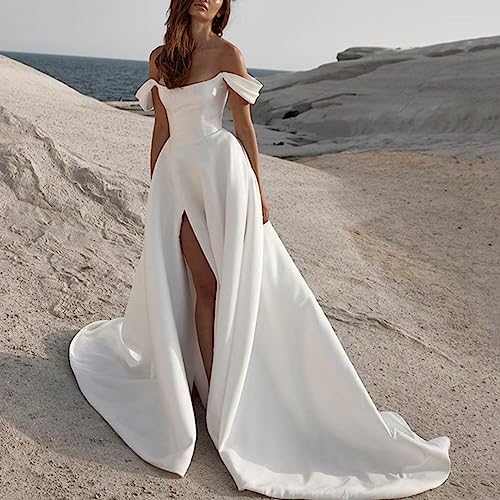 Women Simple Strapless Sweetheart High Side Slit Wedding Dress Floor Length Bridal Gown4