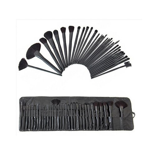 engdash® 32 PCS Black Rod Makeup Brush Set + Black Pouch Bag