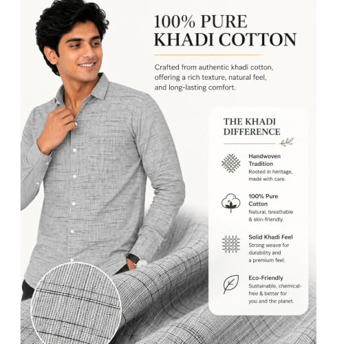 Image of Men's Khadi Cotton Regular Fit Shirt | Full Sleeve Breathable Casual & Office Wear Shirt for Men