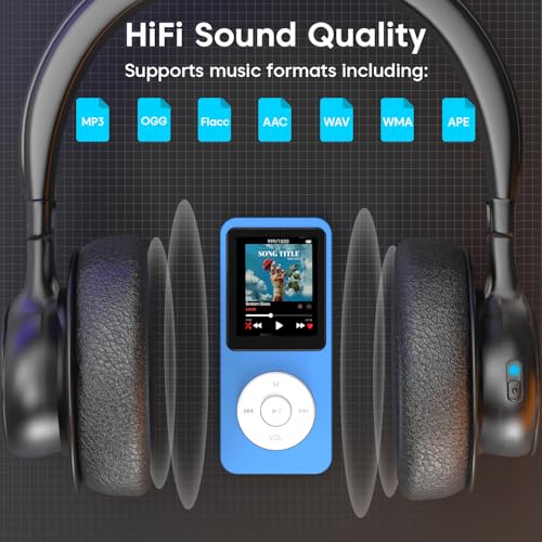 Image of Sounce 16GB Mini MP3 Music Player with Bluetooth 5.4, HiFi Lossless Audio, Video Playback, Voice Recording, FM Radio, E-Book Reader & Built-in Speaker | Expandable Up to 128GB (Blue)