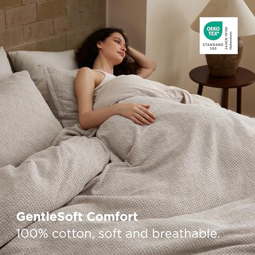 Image of Bedsure Waffle Duvet Cover King - 100% Cotton Duvet Cover Linen Color, Space-Dyed for Enhanced Bedroom Aesthetics, PureWoven and Stylish All-Season, 3-Piece Bedding Set with Button Closure, 104 inchx90 inch