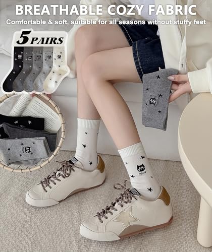 Image of IIG Women's Fashion Cute Cotton Socks Novelty Funny Above Ankle Crew Socks Holiday Gifts for Women 4 /5 Pairs